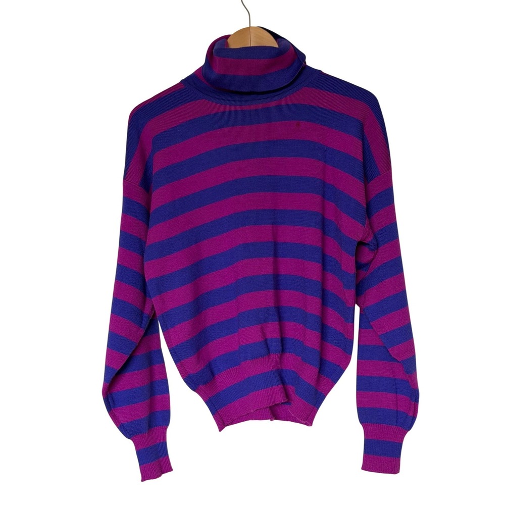 Obermeyer Sweater Womens M Turtleneck Purple Blue Striped Vintage EUC